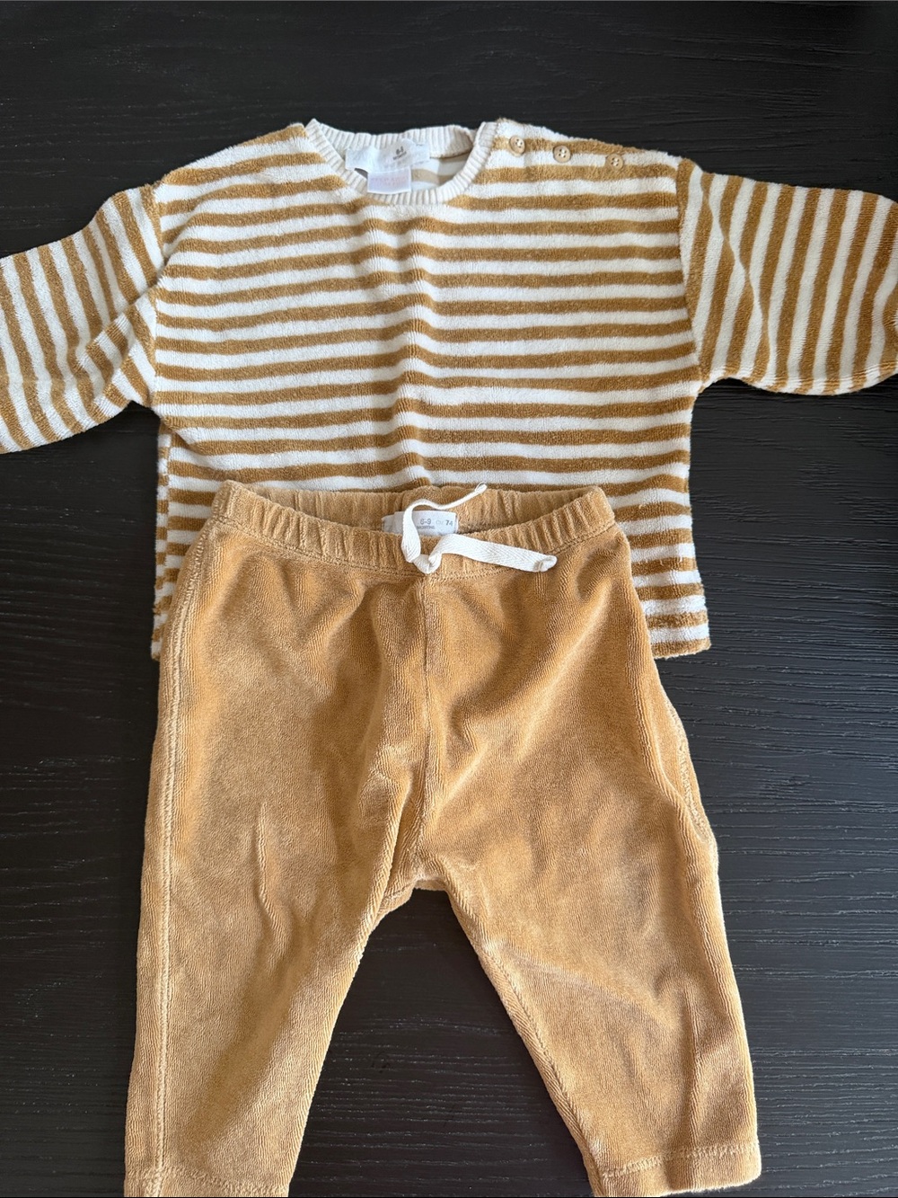 H&M Tan and White Striped Top with Tan Pants Kids Pajama Set